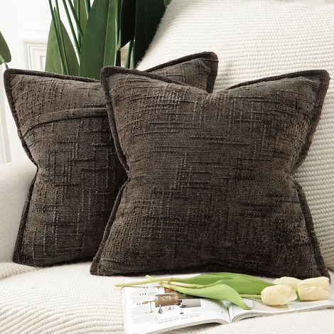 Juego de 2 fundas de cojín decorativas de chenilla, 45 x 45 cm, para sofá, sillón, estilo bohemio, cojín decorativo para cama, sala de estar, color marrón. (1/5)