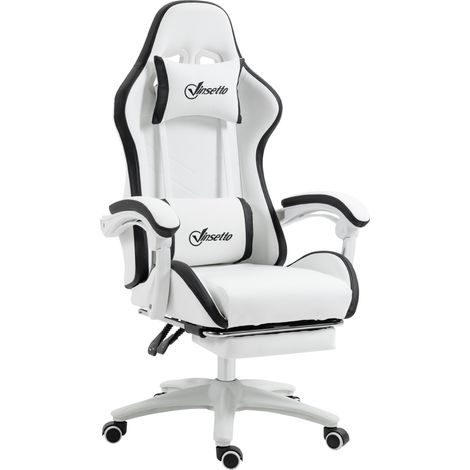 Gaming-Stuhl mit 135°-Neigungswinkel, Kopf- und Fußstütze, 65 cm (B) x 65 cm (T) x 121–129 cm (H), weiß und schwarz