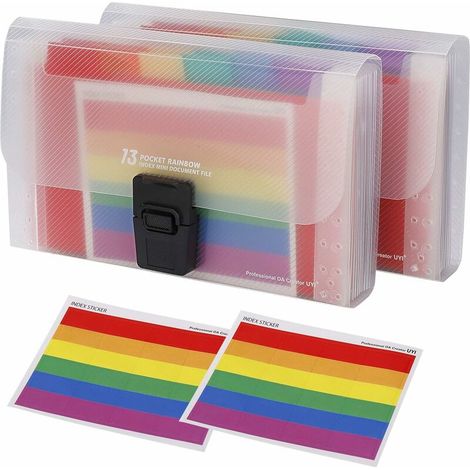 Mini Chemises à Documents Format, 2 Pièces A6 Trieur Document 13 Compartiments Extensible Étanche Classeur Trieur Accordéon de Bureau avec Multicolore étiquettes (1/5)