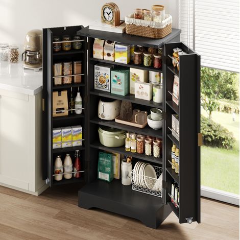 Mobile cucina alto con LED, doppia porta, ripiani regolabili, nero 120 x 60,5 x 40 cm DESVIAE (1/5)