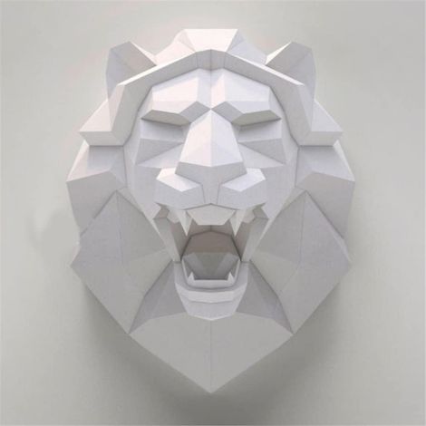 1 tête de lion en papier 3D, sculpture animale, modèle à monter soi-même, origami géométrique pour la décoration du salon (1/5)