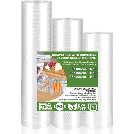 Rouleau Sous Vide Alimentaire, 3 Packs 28/25/20 x 300cm Sac Sous Vide, Convient à Tous Machine Sous Vide, Sachet Sous Vide Alimentaire Sans BPA (1/5)