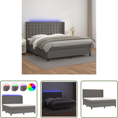 vidaXL LED-Bett - Boxspringbett mit Matratze & LED Grau 160x200 cm Kunstleder (1/5)