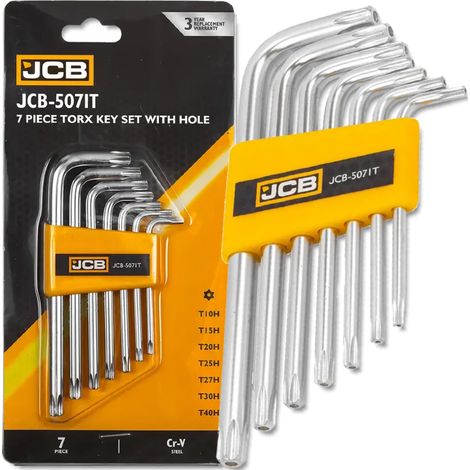 JCB 7-teiliger Torx-Schlüsselsatz mit Loch T10H-T40H Typ L Cr-V