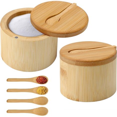 Boîte À Épices - Lot De 2 - Bambou Naturel - Couvercle Magnétique - Rangement Cuisine - 9x7 Cm (1/5)