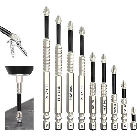9 Pieces Magnetic Screwdriver Bits (25-150 mm) Multifunction (1/5)