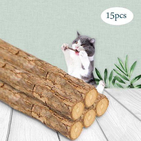 Bâtonnet Pour Chat - Nettoyage Dentaire - En Bois Naturel Lychee - 11,5 cm - Jouet Réducteur De Stress - 15 Pièces (1/5)
