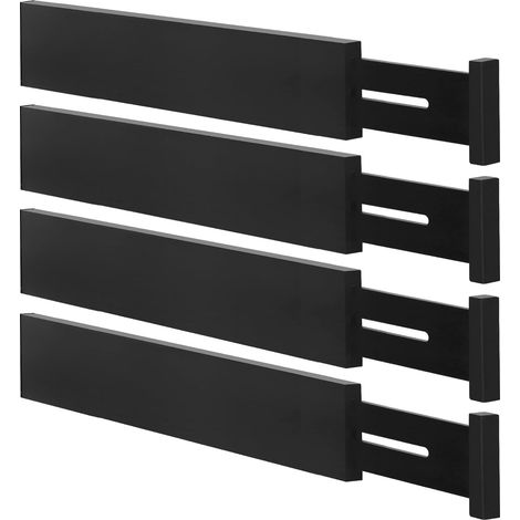 Bamboe ladeverdelers organizers, keukenladeorganizer, verstelbare ladeverdeler voor kleding, keuken, dressoir, slaapkamer, badkamer en kantoor, 4-pack (12-17 inch), zwart