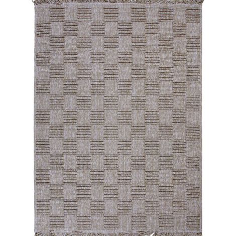 JUTA DAMIER - Tapis extérieur intérieur damier aspect jute beige 160x230 (1/5)