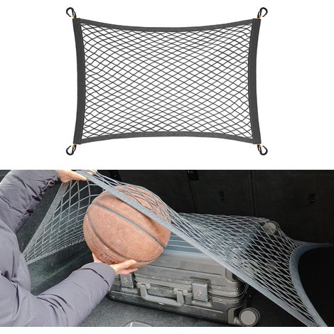 Car Boot Protection Net Elastic and Reinforced Grille 70 x 50 cm (Extends to 140 x 100 cm) 4 Strong Hooks for Citadines, SUV, Animal Safety and Storage (1/5)