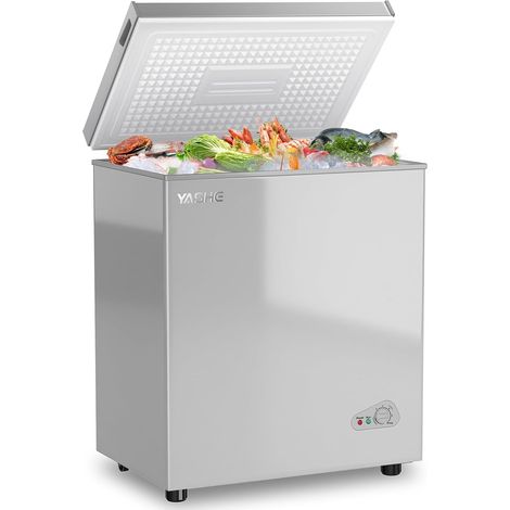 YASHE Congélateur coffre BD/BC-150Q, 150 L, 2 paniers, 6 niveaux, moins de 45 dB, argent