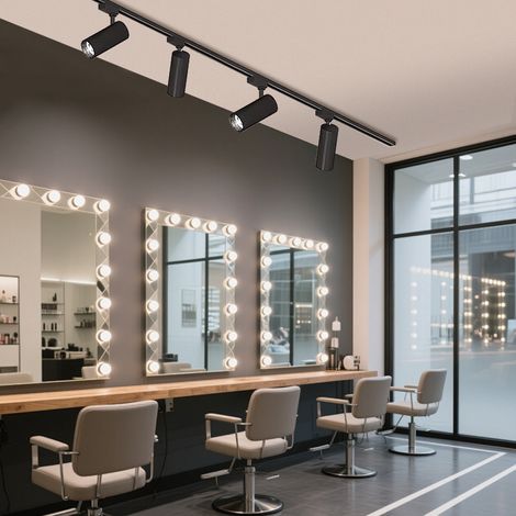 LED Schienenstrahler Set 4er 40W Warmweiß Schwarz, Komplettes Schienensystem mit Spots, Schienen und Verbindern
