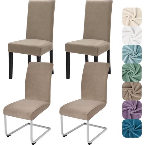 Stuhlhussen 4er Set Samt Stretchbezug für Schwingstühle, waschbar, Khaki (1/5)