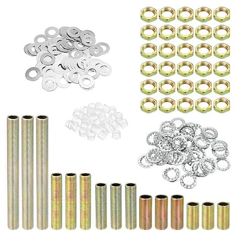 Filetage 5 Taille Lampe Tige Filetée Trousse avec Écrous Blocage Rondelles Attaches Assortiment Matériel pour Lustre Plafond Luminaire Bricolage Placage Zinc (1/5)
