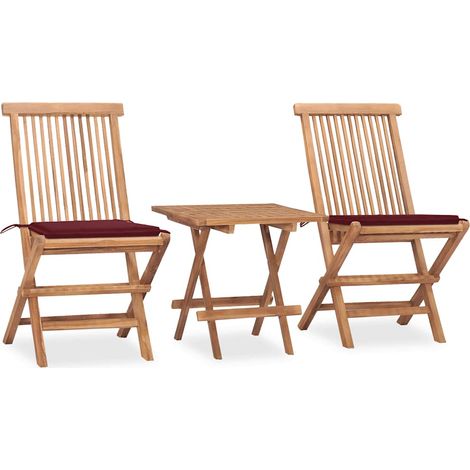 3-tlg. Garten-Essgruppe mit Kissen Klappbar Massivholz Teak