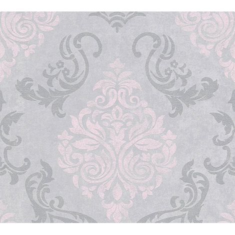 Baroque wallcovering wall Profhome 953726 non-woven wallpaper slightly textured baroque style shimmering grey silver pink 5.33 m2 (57 ft2) (1/5)
