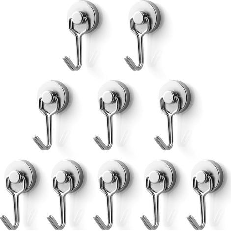 Ganchos magnéticos, potentes imanes de neodimio con ganchos, capacidad de carga máxima de 15 kg, ideales para cocina, refrigerador, barbacoa, oficina, garaje, 10 unidades. (1/5)