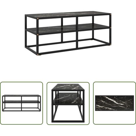 The Living Store TV-Schrank Schwarz mit Schwarzer Marmor-Optik Glas 100x40x40 cm - TV Schrank - Fernsehtisch - Lowboard - Moderner TV Stand - Schwarzes Glas (1/5)