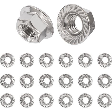 Écrous à Bride M6 Écrou Frein en Acier Inoxydable Écrou de Blocage Hexagonal avec Dentelée Conforme à Norme DIN 6923 20 Pièces (1/5)