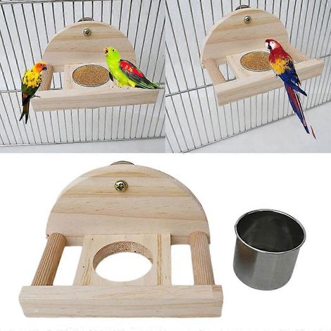 Ensemble de supports pour gamelles de cage pour perroquets, perchoir en bois, accessoires d'alimentation (1/4)