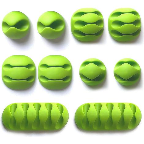 Clips Cable - 10 Pièces - Fixation Câbles en Silicone - Pour Bureau Maison Atelier - Adapté Chargeurs Ordinateur Souris Téléphone Écouteurs - Vert