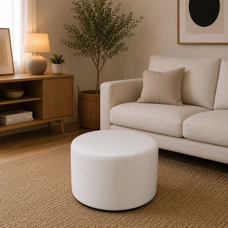 Dmora - Puf Abanera, Sillón multiusos, Puf, Puf reposapiés, Made in Italy, 79x79 h42 cm, Blanco (1/4)