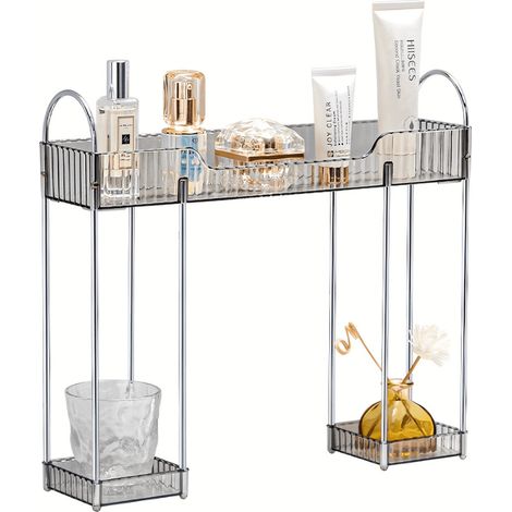 Support Pour Lavabo - Étagère Cosmétique À 2 Niveaux Avec Miroir - Pour Salle De Bain Toilette Comptoir - 1 Pièce (1/5)