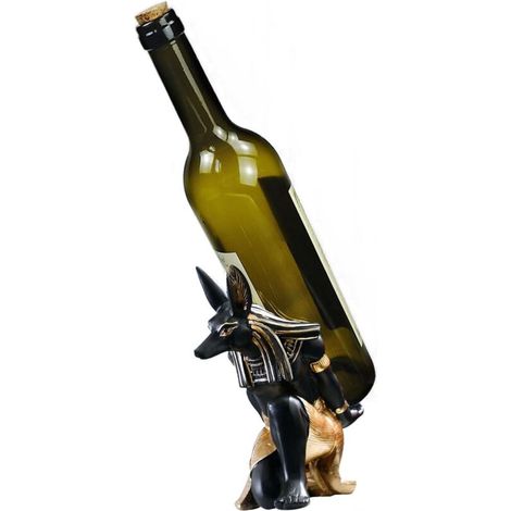 Casier à Vin en Résine Synthétique 3D Animal Affichage de Vin Debout Anubis Chat Chien Support de Table Ornement pour Cuisine, Bar, Cellier