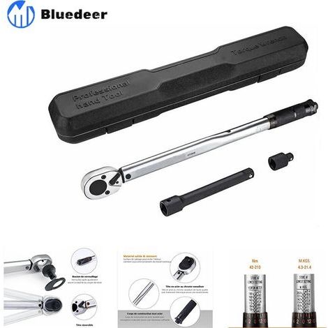 Clé dynamométrique professionnelle 1/2' 28-210N – Précision +/- 4% – Acier antirouille – Barre d'extension 2,75'' – Adaptateur 3/8'' - HTW2B (1/5)