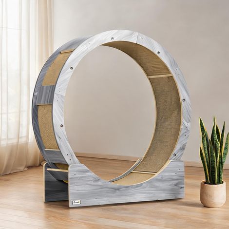 Roue d'exercice pour chat grise avec frein de sécurité en bois (1/5)
