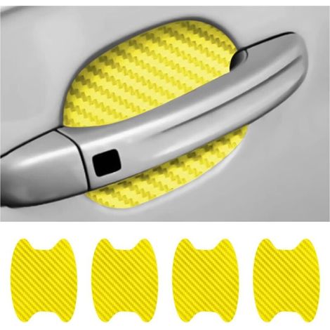 4PCS Autocollants Voiture Extérieur, Film de Protection Universel en Fibre de Carbone Anti-Rayures pour Poigné Porte Voiture, Convient à la Plupart des Poignés Porte Voiture (Jaune) (1/5)