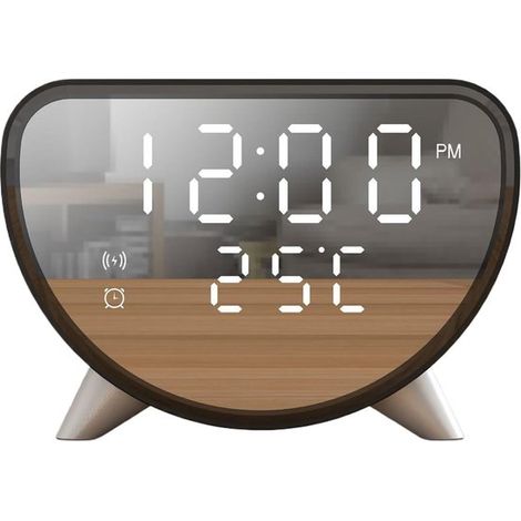 Kabellose Ladeuhr – Digitaler Wecker – Schreibtisch-Organizer – Integriertes Thermometer – 11 x 8 x 6,5 cm – Schwarz (1/5)