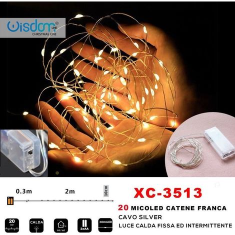 Wisdom - Catena 20 Microled A Batteria Cavo Silver Luce Calda Fissa+intermittente Xc-3513 -