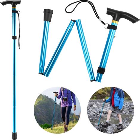 Vier-in-Eins-Falt-Trekkingstöcke aus Aluminiumlegierung, rutschfest, unisex, geeignet zum Wandern, blau.