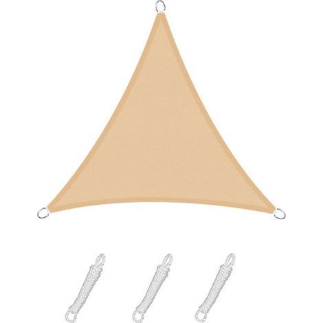 Toldo de sombra triangular 3,6x3,6x3,6 m color arena, lona impermeable con protección UV del 95 %, para exteriores, jardín y terraza, piscina (1/5)