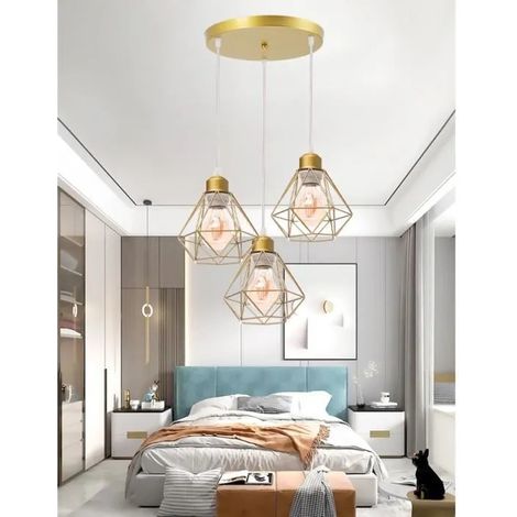 E27 Moderne Lustre Suspension en Cage,Lampe Luminaire en Métal Industrielle Style Edidosn pour Salon Chambre,Or,16cm (1/4)