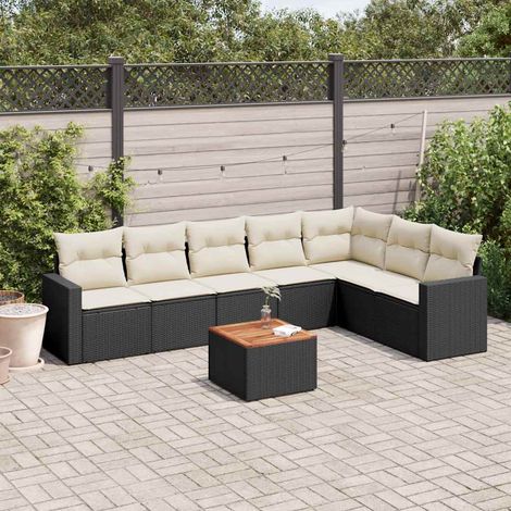 8-tlg. Garten-Sofagarnitur mit Kissen Schwarz Poly Rattan (1/5)