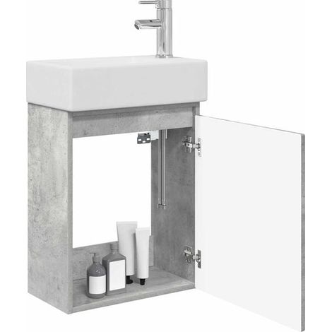 Meuble de Salle de Bain en Béton Gris avec Robinet Intégré, Design Moderne et Minimaliste pour WC ou Douche (1/5)