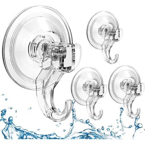 Set mit 4 Saugnäpfen mit Haken – Transparenter Kunststoff – Tragkraft bis zu 5 kg ohne Bohren – Für Bad und Küche – Durchmesser 7 cm (1/5)