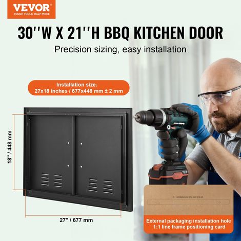 Porte d'Accès pour Barbecue, Double Porte de Cuisine Extérieure 762x533x46 mm, Porte Encastrée Plaque Froide, Réversible, avec Poignées et Évents, pour Îlot de Barbecue, Placard Extérieure (1/5)