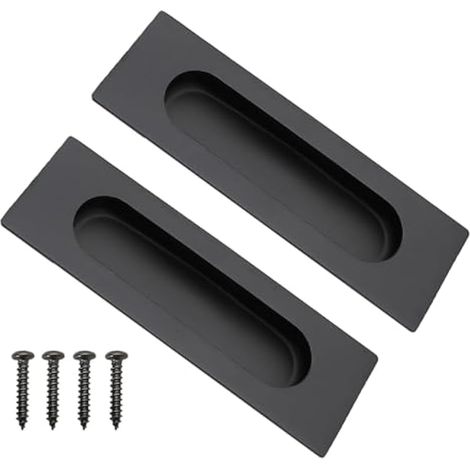 Lot de 2 poignées coulissantes encastrées, 120 x 40 mm, noir mat, pour portes de placard, armoire, poche, grange, quincaillerie de montage affleurant. (1/5)