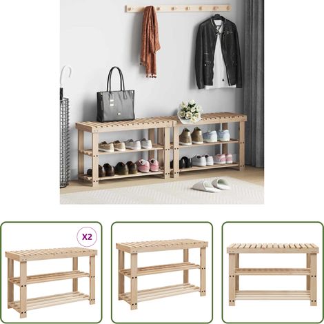 vidaXL Schuhablage - 2-in-1 Schuhbank 2 Stk. Massivholz Tanne (1/5)