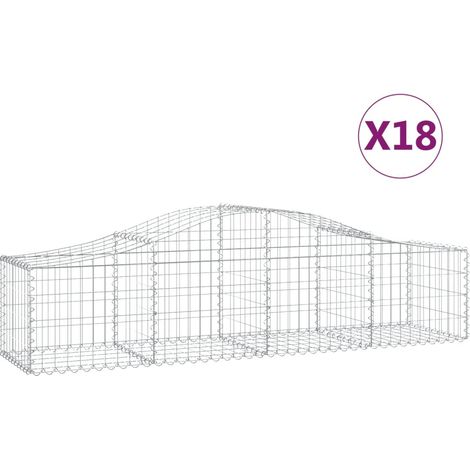 Cestas de gaviones Muro de contención arqueado Valla de jaula 18 piezas 200 x 50 x 40/60 cm Hierro galvanizado Plata 020040505