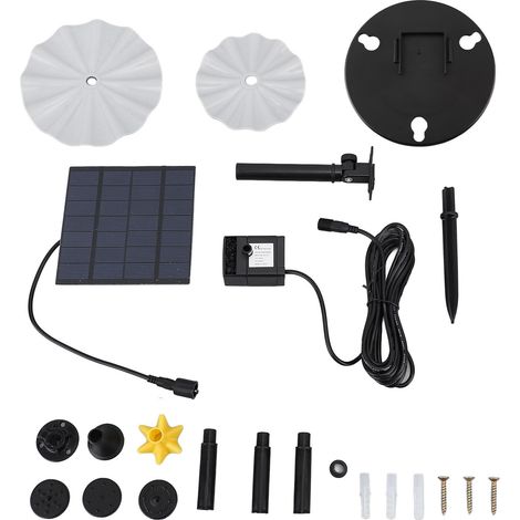 Ortviai Pompe à eau solaire pour fontaine extérieure – Kit complet avec panneau solaire, débit jusqu’à 200 L/h, hauteur de refoulement 150 cm