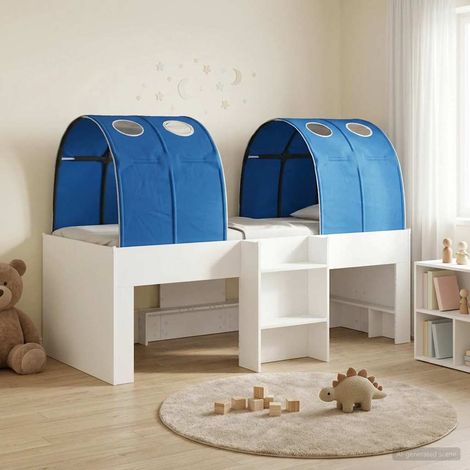 vidaXL Lit avec Tunnel 3 pc Blanc et bleu Bois d'ingénierie (1/5)