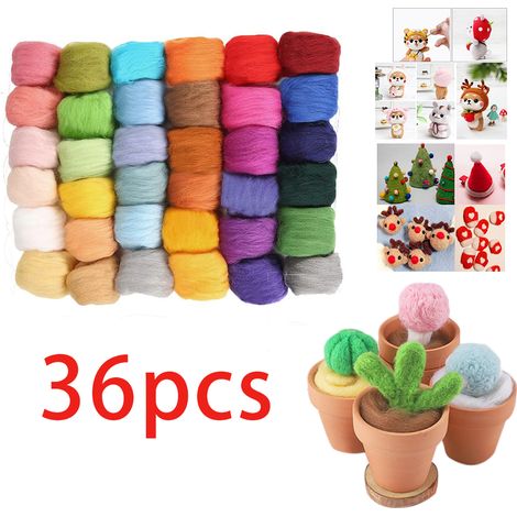 36/45 Teintes Laine Fibre Mèche pour Feutrage à l’Aiguille, Filage à la Main, Loisirs Créatifs DIY