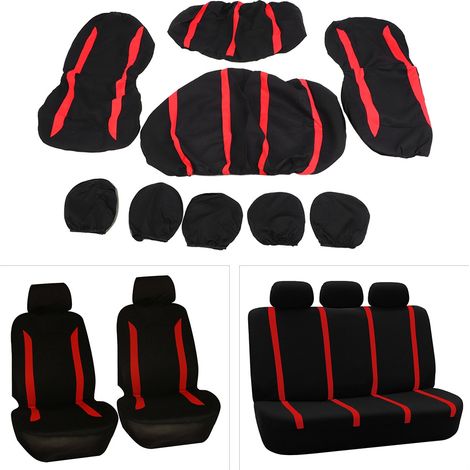 Kit de 9 housses de protection pour sièges, respirantes et anti-usure, universelles, pour voiture, rouge et noir. (1/5)