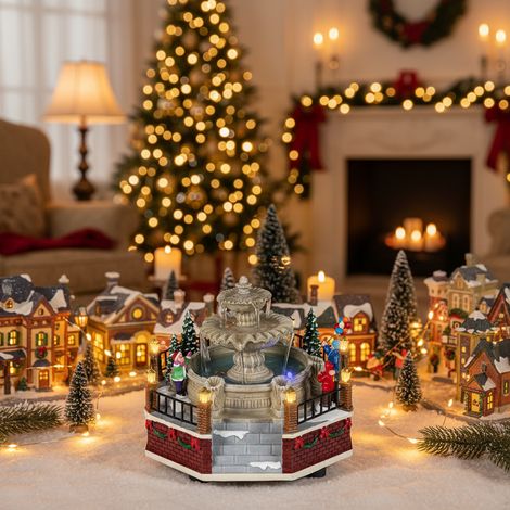 Scena LED fontana in polyresin D 17,5 cm altezza 15,5 cm multicolore Peraga Christmas