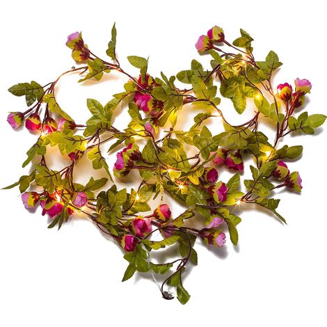 Ortviai Guirlande lumineuse en fil de cuivre avec 20 LED roses et blanches, 2 m, pour décoration intérieure, mariage ou fête