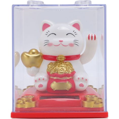 Ortviai Chat Porte-Bonheur Solaire Blanc avec Bras Oscillant Automatique pour Bureau, Restaurant ou Boutique (1/5)
